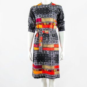 SEMON FRELICH Vintage 70s Colorful Dress Abstract Art Midi Long Sleeves